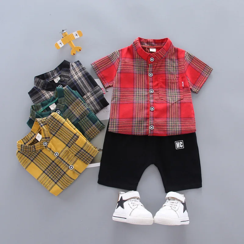 

0-4 Baby Boys Shirt Set Plaid Shirt Short Sleeve + Shorts Sets Toddler Boy Clothing Children Clothes Fashion Kids Summer Clothes