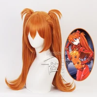 anime asuka langley soryu cosplay wigs long orange with 2 ponytail clips heat resistant synthetic hair wig
