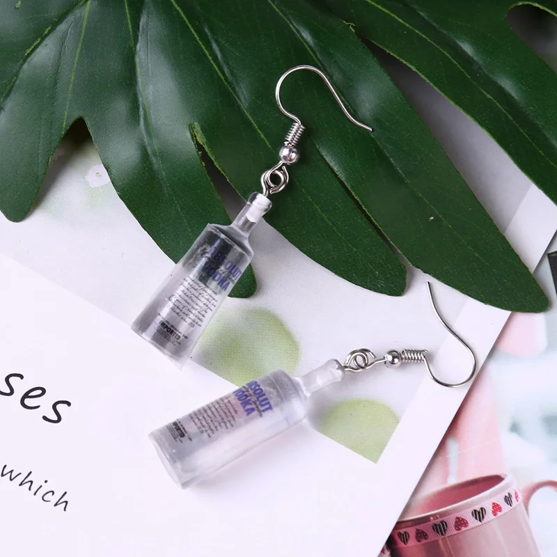 

Handmade Creative Cool Vodka Bottle Drop Earrings Funny Drinking Style Cartoon Transparent Bottle Dangle Earrings For Women Girl
