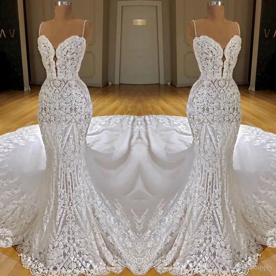 

Sexy Full Lace Boho Wedding Dresses 2020 Backless Spaghetti Sheath Garden Beach Bohemian Sheer Bridal Wedding Gowns