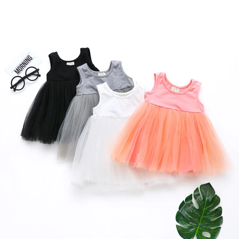 

Summer Baby Cotton Round Neck Sleeveless Vest Dress Girls Mesh Skirt New Korean Children's Wear 1035 28