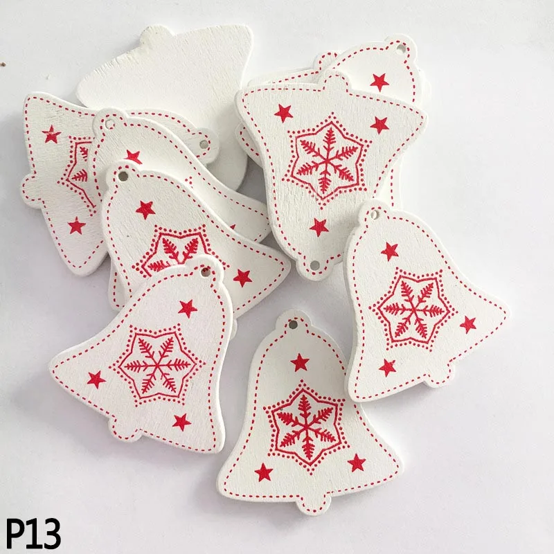 P13 10 шт., 5 см, белые, красные, деревянные рождественские украшения, звезда, сердце, Рождественская елка, подвесные Подвески для нового года, Рождества, украшения для дома, вечерние - Цвет: P13