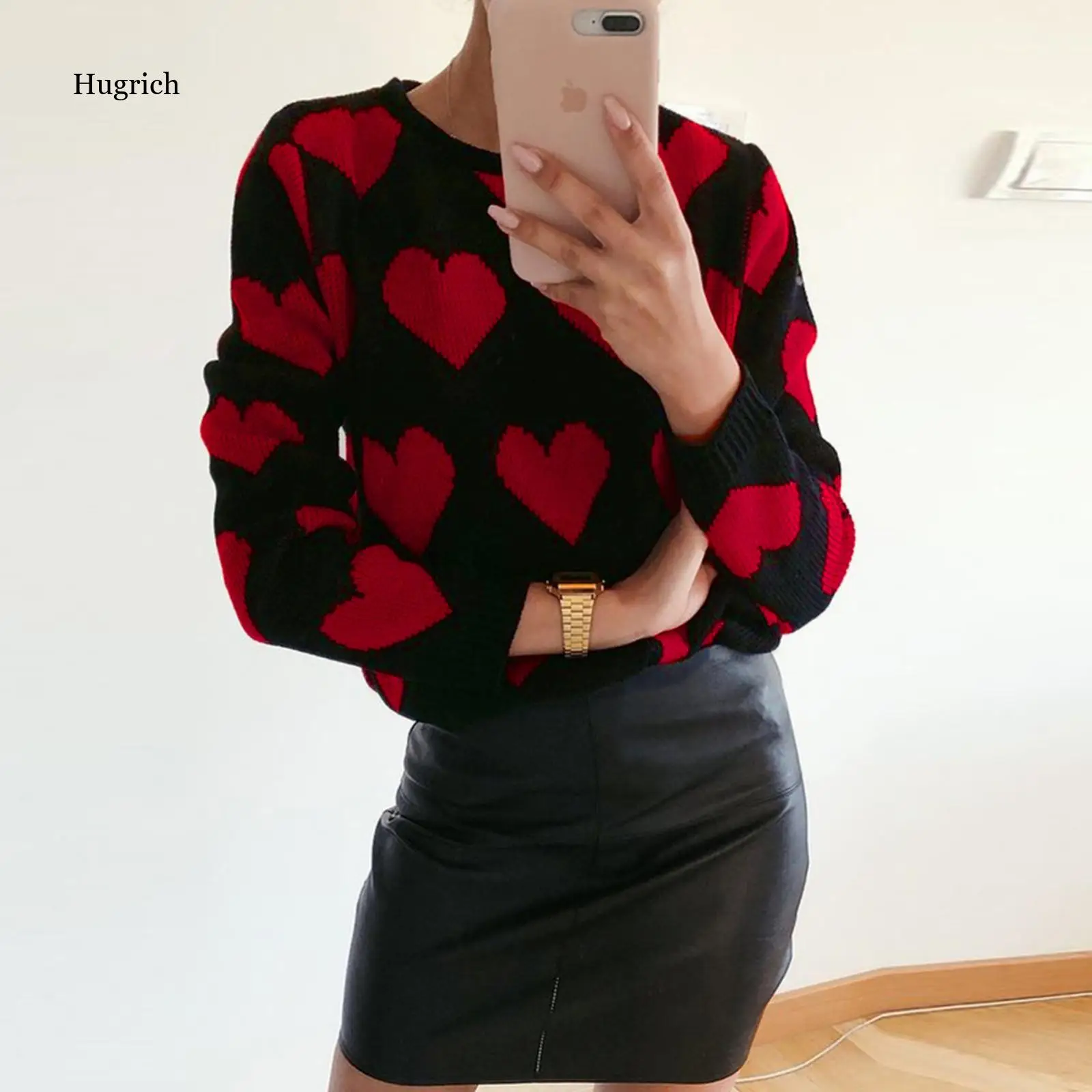 

Fashion Heart Print Sweater Women Winter Long Sleeves Knitted Pullovers Sweater Loose Vintage Warm Highstreet Knitting Clothing