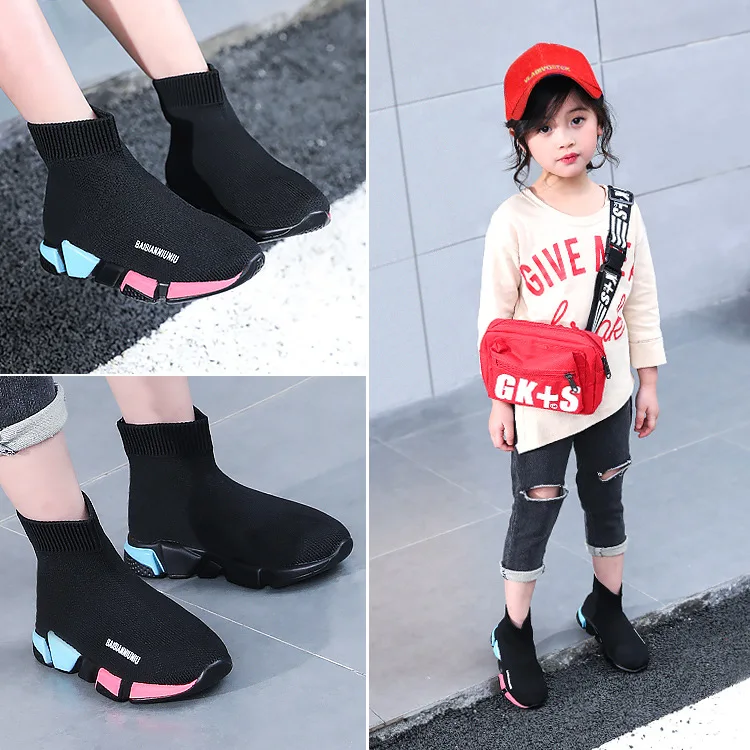 2021 модные детские кроссовки-Носки для мальчиков и девочек вязаные слипоны