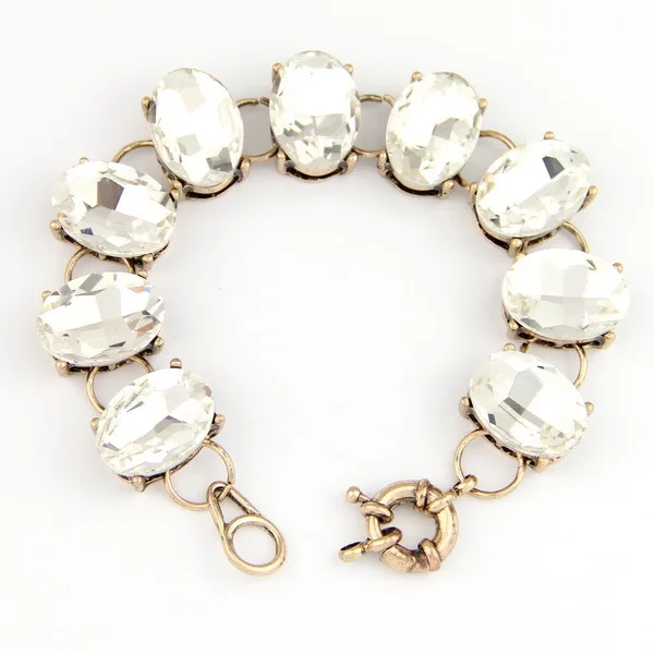 

Crystal Dot Oval Bracelet Bangle Fashion Big Glass Stone Jewelry for Women