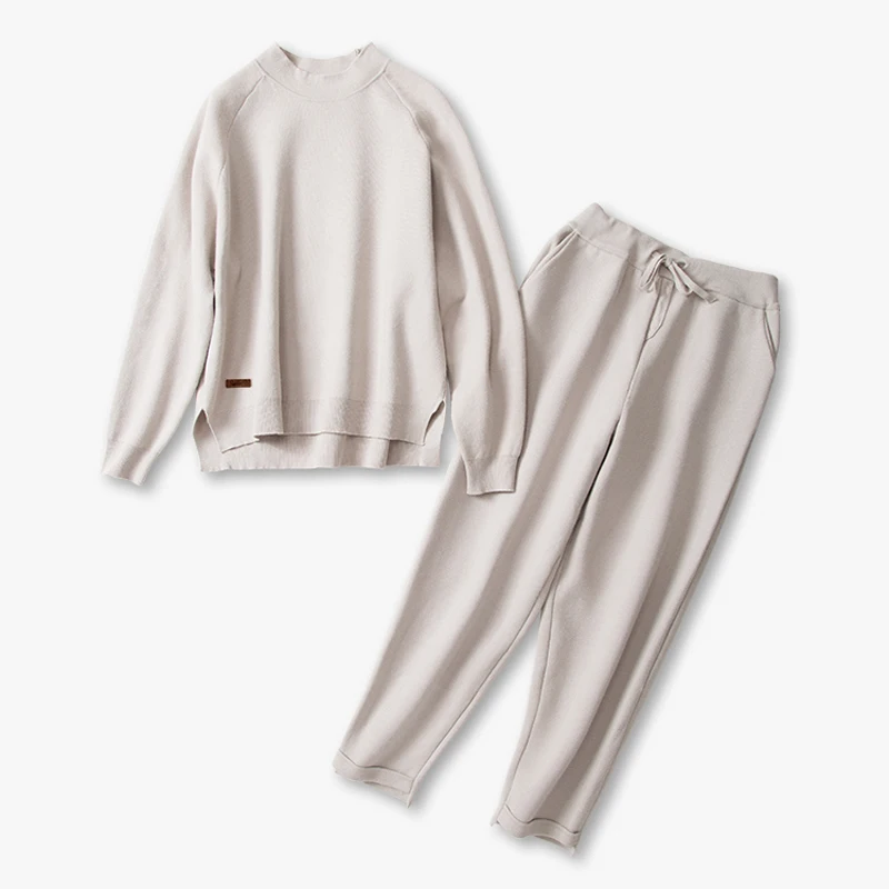 Осенне-зимний кашемировый вязаный спортивный костюм Водолазка пуловер свитшоты