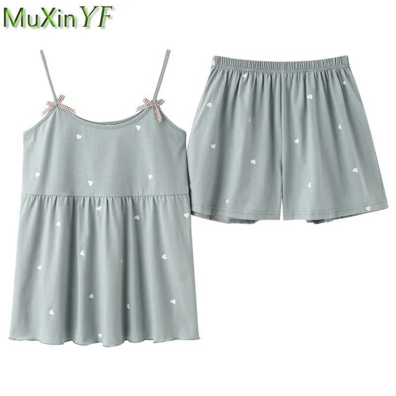 Pajamas 2022 New Sexy Suspender Shorts Pijamas Suit Women's Cotton Sleepwear Two-Piece Girl Cute Casual Pyjamas Homewear Set