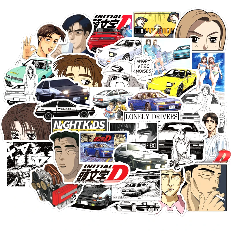 Initial D-mochila de anime japon&eacute;s para ni&ntilde;os, paquete de 10/30/50 unids/paquete, para coches, motocicletas, mochilas de equipaje, monopatines-0