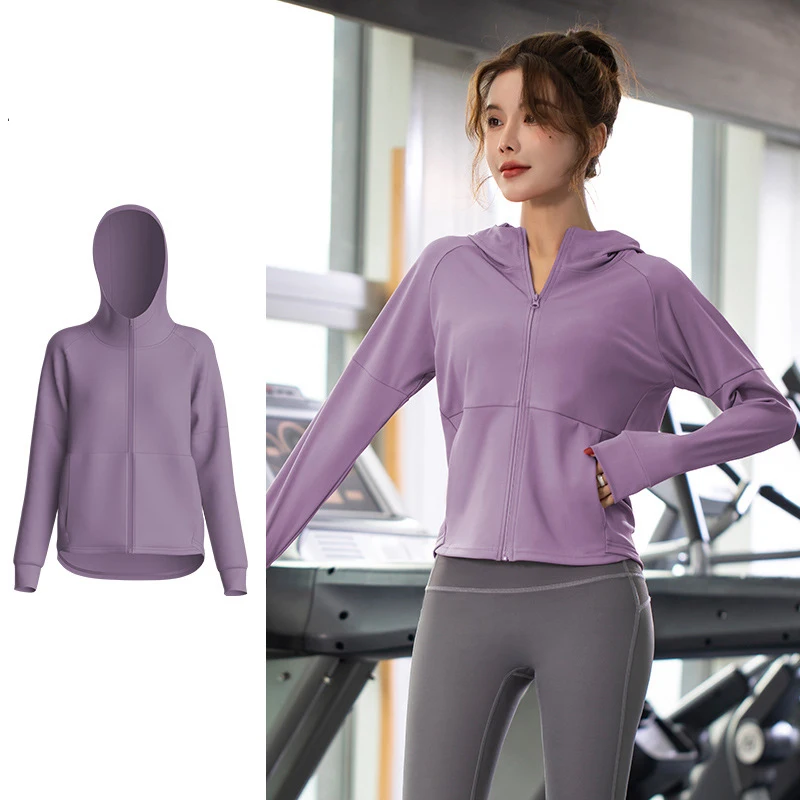 Sport Coat for Women Hooded Zipper Running Jacket Stretch Quick Dry Yoga Wear Long Sleeve Training Fitness Sportwear S-XXL Mujer