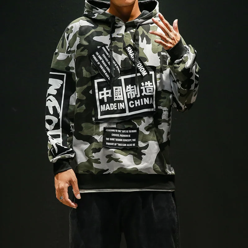 Мужские камуфляжные хлопковые толстовки с капюшоном Повседневная Уличная