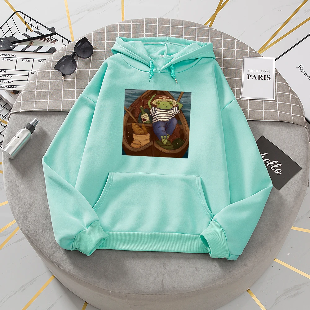 Hoodie Harajuku Ulzzang Frog Hooded Custom Sweatshirt Oversize Women Sweetshirt Vintage Womens Long Sleeve Hooded Sweatshirt
