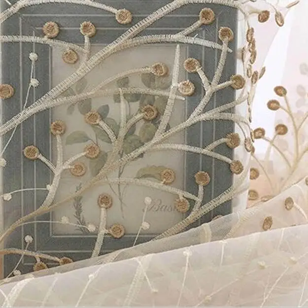 Beige Tulle Американский кантри романтический синий рельефный дерево шторы гостиная бежевый Шторы окно прозрачный тюль Rideaux тени X619#30 - Цвет: Beige Tulle