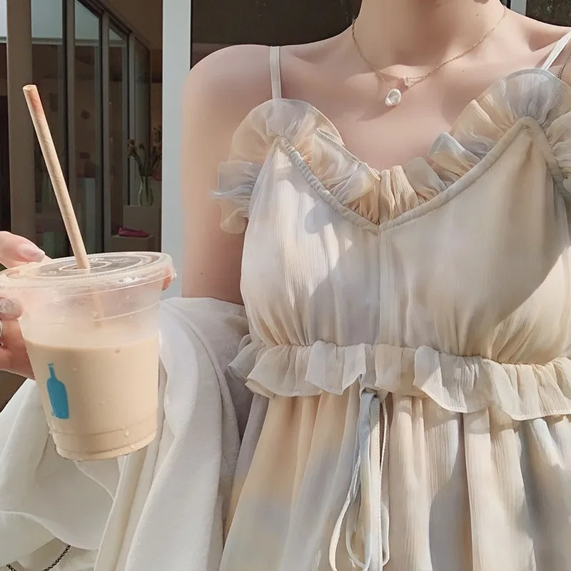 Французский в винтажном стиле Платье на петельках для женщин основе красителя