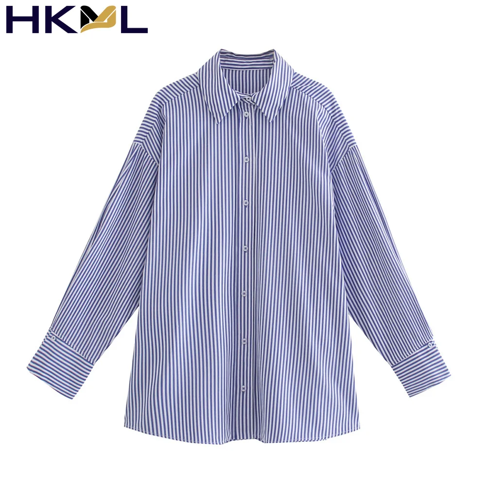 

Women Tops And Bloues 2021 Oversized Striped Poplin Blouses Vintage Long Sleeve Button-up Shirts Tops