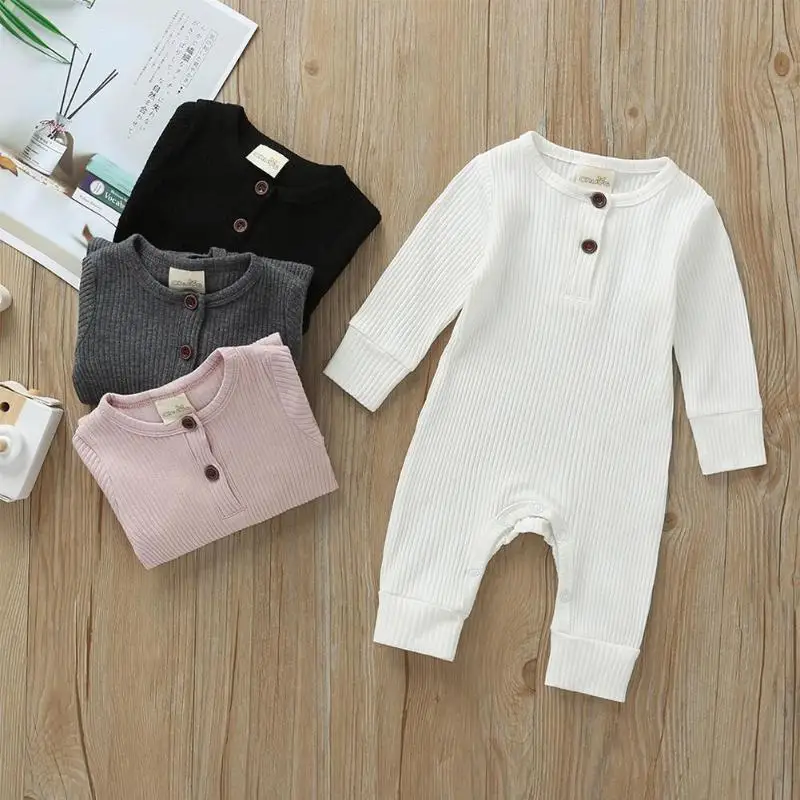 

Autumn Toddler Boys Girls Rompers Long Sleeve Solid Cotton O-Neck Sunsuit