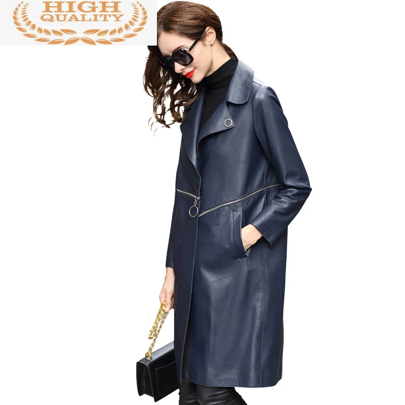 

Genuine Leather Jacket Long Loose Trech Coat Female Real Sheepskin Coats Fashion Autumn Winter Jackets for Women LMS172