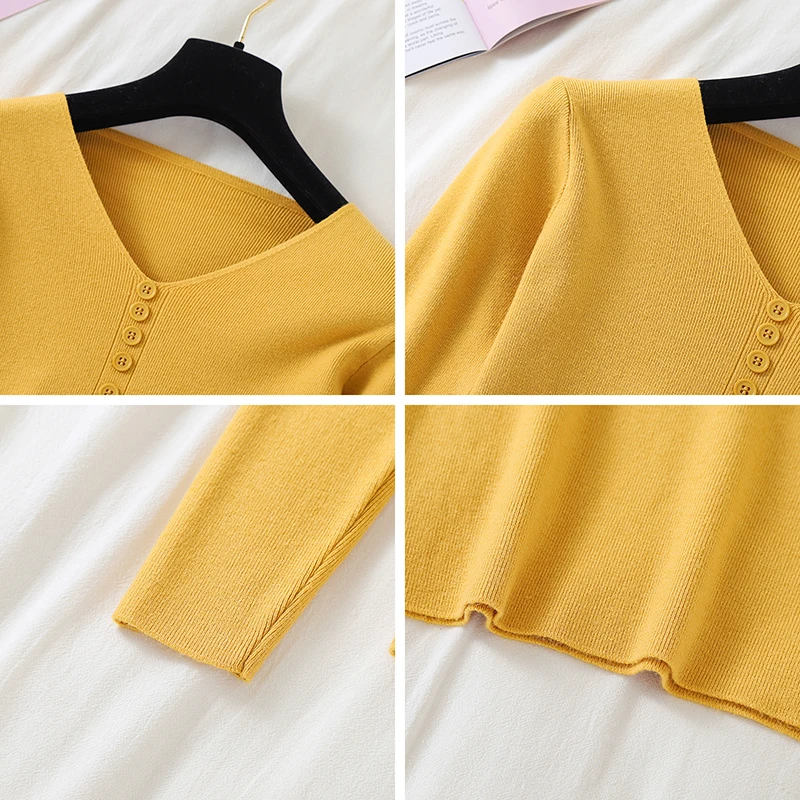 

ladies sweater women autumn winter tops clothes 2019 knitted pullover knitwear v-neck pure color sweaters female A5687