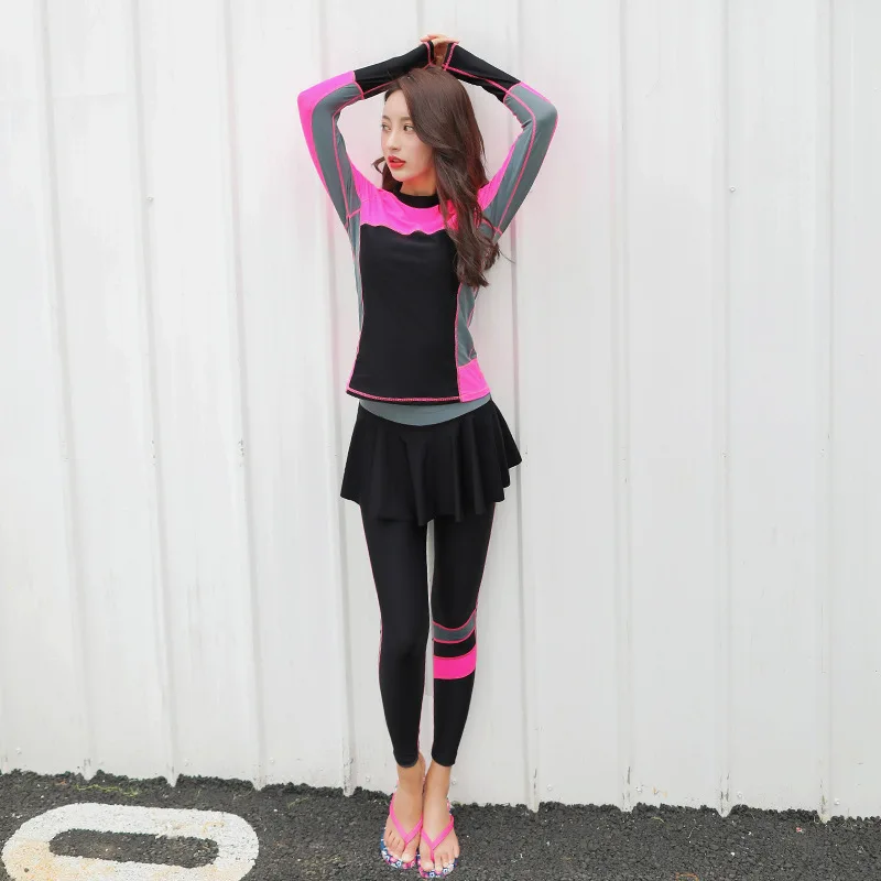 Plus Size Rash Guard Women Bathing Suits Swimsuit With Skirt Swimming Short Pants Surf Swimwear Rashguard Long Sleeve | Спорт и