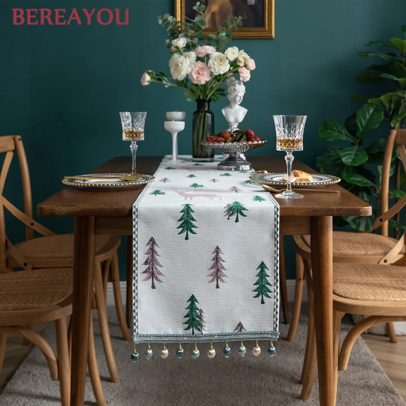 

European Table Runners Christmas decor Nordic Luxury Retro Tassel Table Flag For Dining room Bar Living room chemin de table
