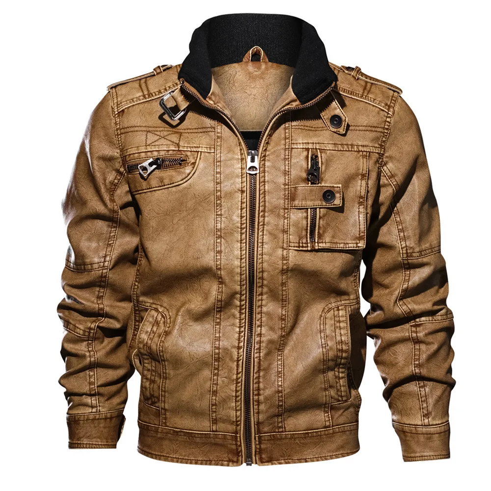 

New Mens Leather Jackets Motorcycle Stand Collar Zipper Pockets Male US Size PU Coats Biker Faux Leather Fashion Outerwear 7XL