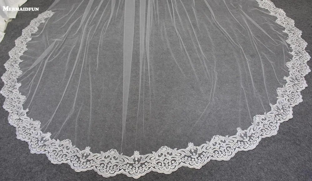 Частичное кружево 3 м Длинная свадебная вуаль один слой элегантная Соборная Фата