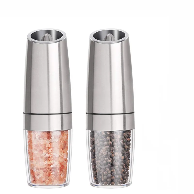 

2 Automatic Salt and Pepper Spice Grinder Stainless Steel Gravity Electric Pepper Grinder with LED Light Tableware Kitchen Tools