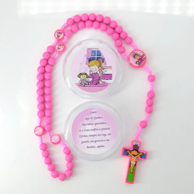 NEW Santo Anjo Cartoon Baby JESUS Cross Pendant Necklace Rosary Beads Children Kid Girls Boys Catholic Fashion Religious Jewelry
