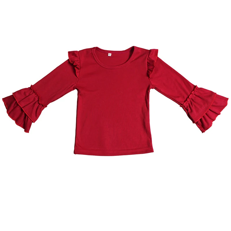 2019 модная однотонная Новая детская футболка с длинными рукавами и оборками