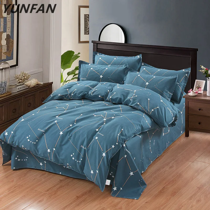 

2018 Simple white blue stars 100% cotton linens bedding sets Twin full Double Queen king Size duvet cover flat sheet pillowcases