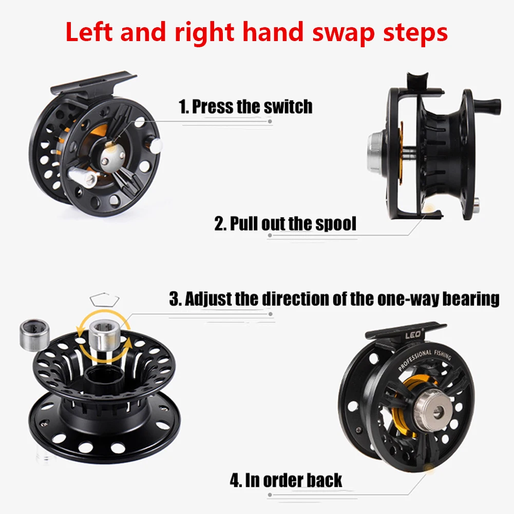 

Fly Reel Aluminum Alloy Waterproof Fishing Reel Full Accessory Interchangeable for Fly Fishing Reel Wheel Black Gear Ratio 1:1