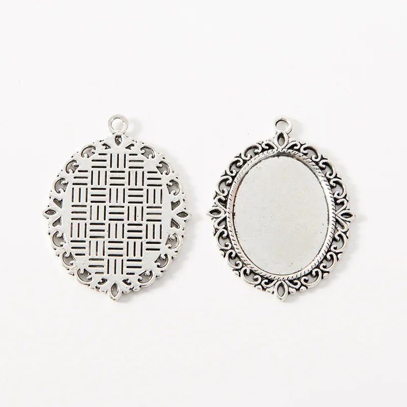 10 шт. антикварная серебряная овальная чистый филигранный основа Подвески поднос