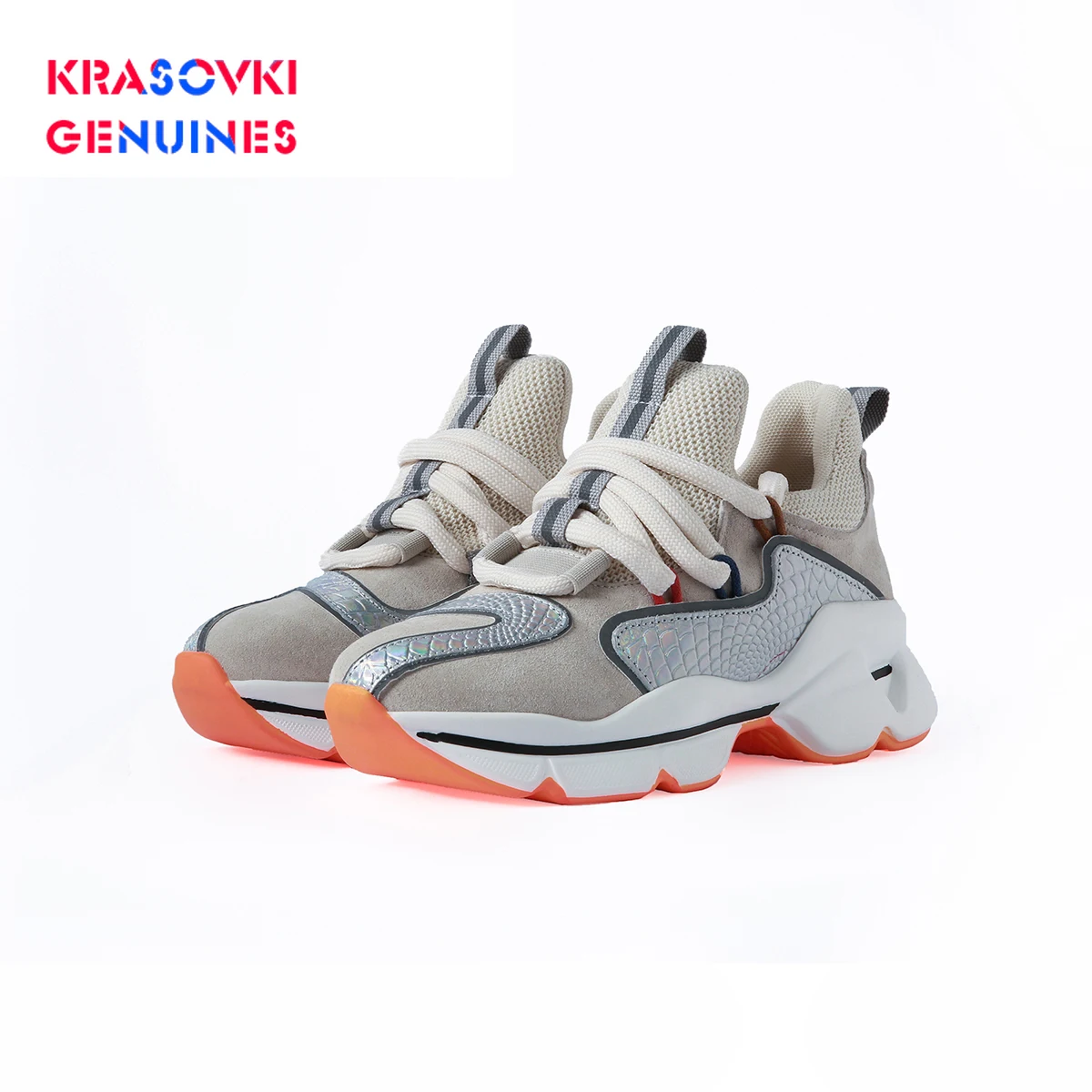 Krasovki/женские кроссовки из натуральной кожи на шнуровке с круглым носком сезон