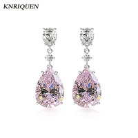 charms 100 925 sterling silver 1014mm 10 ct pink quartz lab diamond drop earrings for girlfriend fine jewelry gift wholesale
