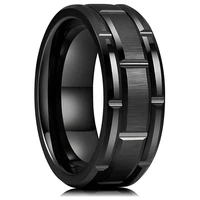 classic stainless steel men rings party jewelry gift fashion 8mm black brick pattern brushed wedding bands for men accessories