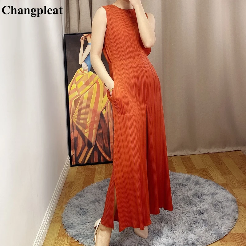 Changpleat Miyak Pleated Fashion jumpsuit women Solid Elastic waist sleeveless jumpsuits