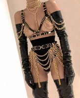 dropshipping sexy gold chains costume outfit stage performance women nightclub show bra chains short