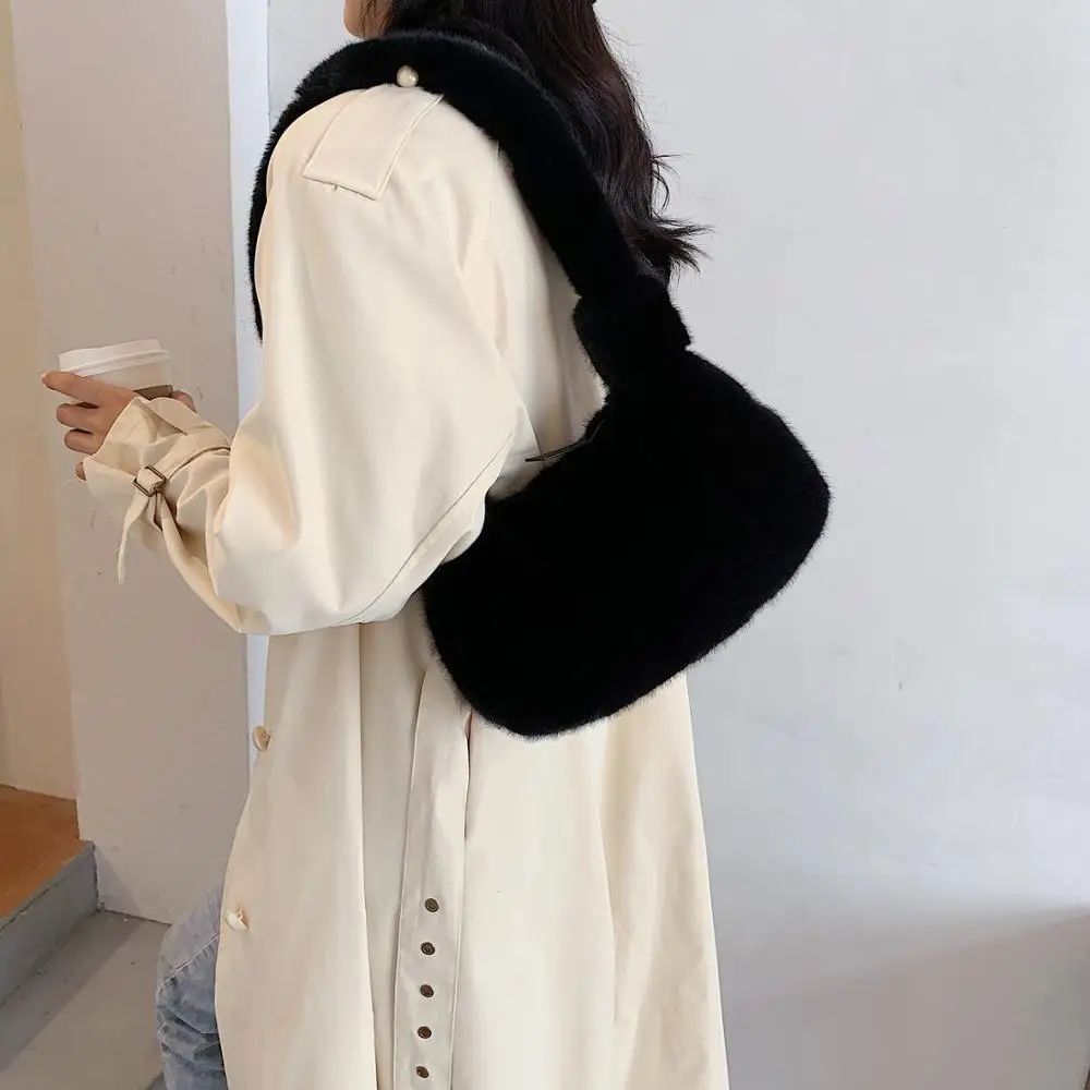 Зимняя теплая сумка из искусственного меха дизайнерская женская плюшевая на