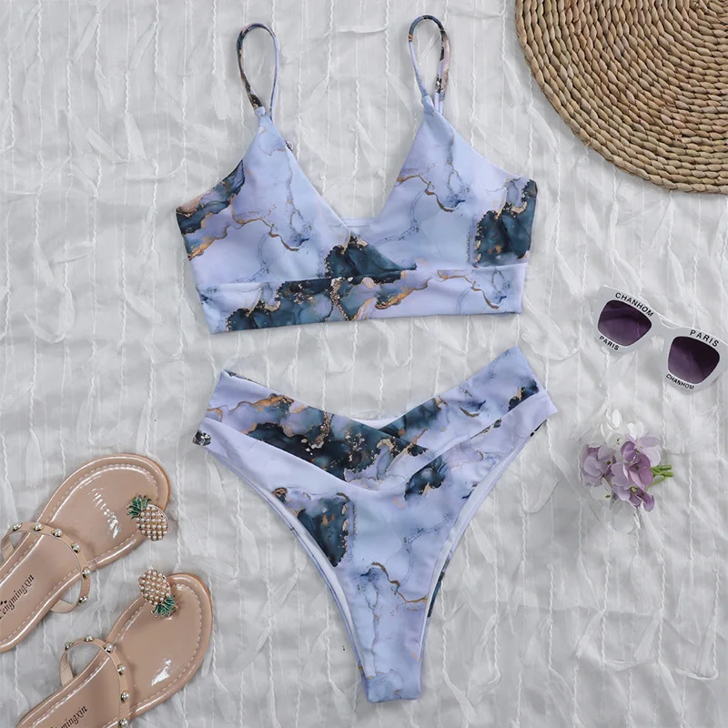 

Sexy Push up Bikini Marble Print Women Swimsuit High Waist Swim Wear Female Bathing Suit Beach wear Women's Swimwear 2021