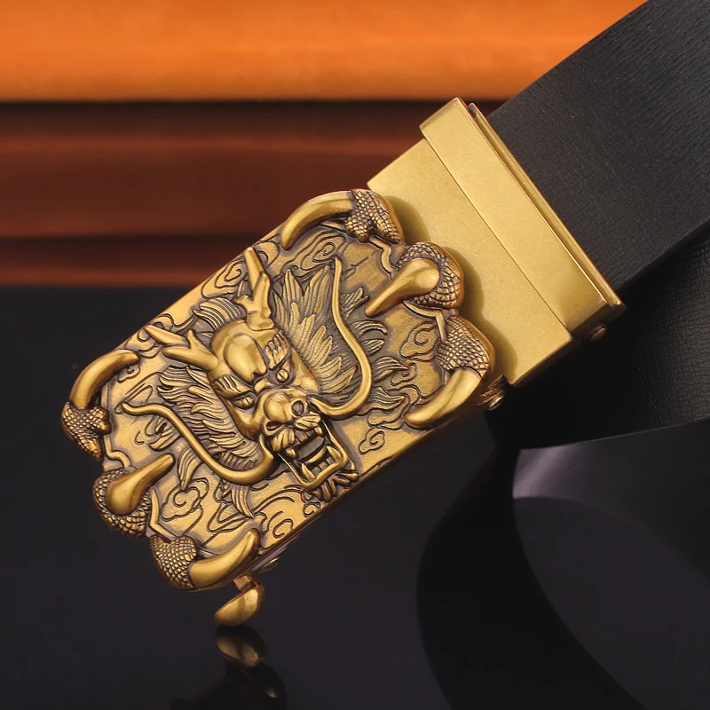 

Men's Genuine Leather Belt High Quality Leather Waist Strap Dragon Buckle Vintage Engraved Belt Metal Craft Accessories For Men