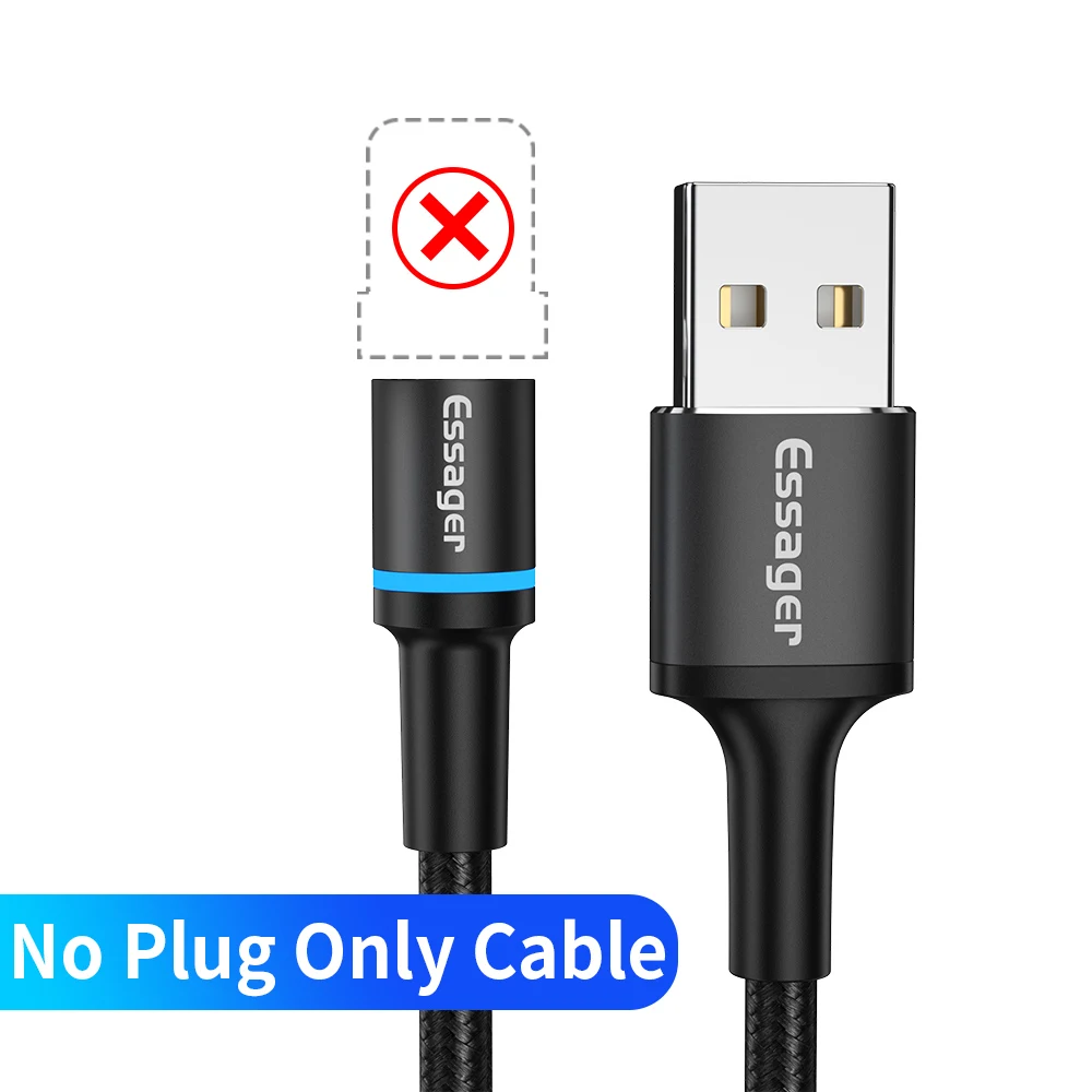No Plug Only Cable1 Essager Led Магнитный mi cro USB кабель для быстрой зарядки type c кабель магнитное зарядное устройство, кабель для iPhone 11 XR X Xiaomi mi 9 Red mi Note 7 - Цвет: No Plug Only Cable1
