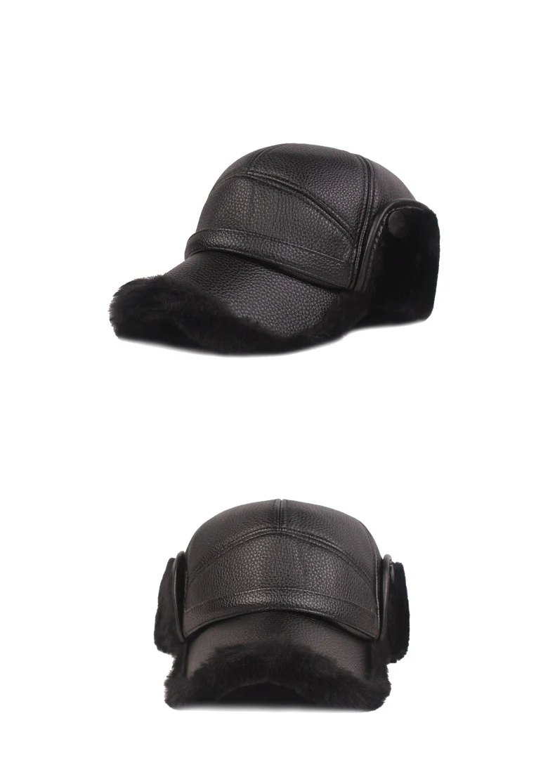 HanXi Winter Men Earflaps Baseball Cap Warm Leather Thicker Snapback Cap Men Father's Hats Ear Faux Fur Protection Casquette