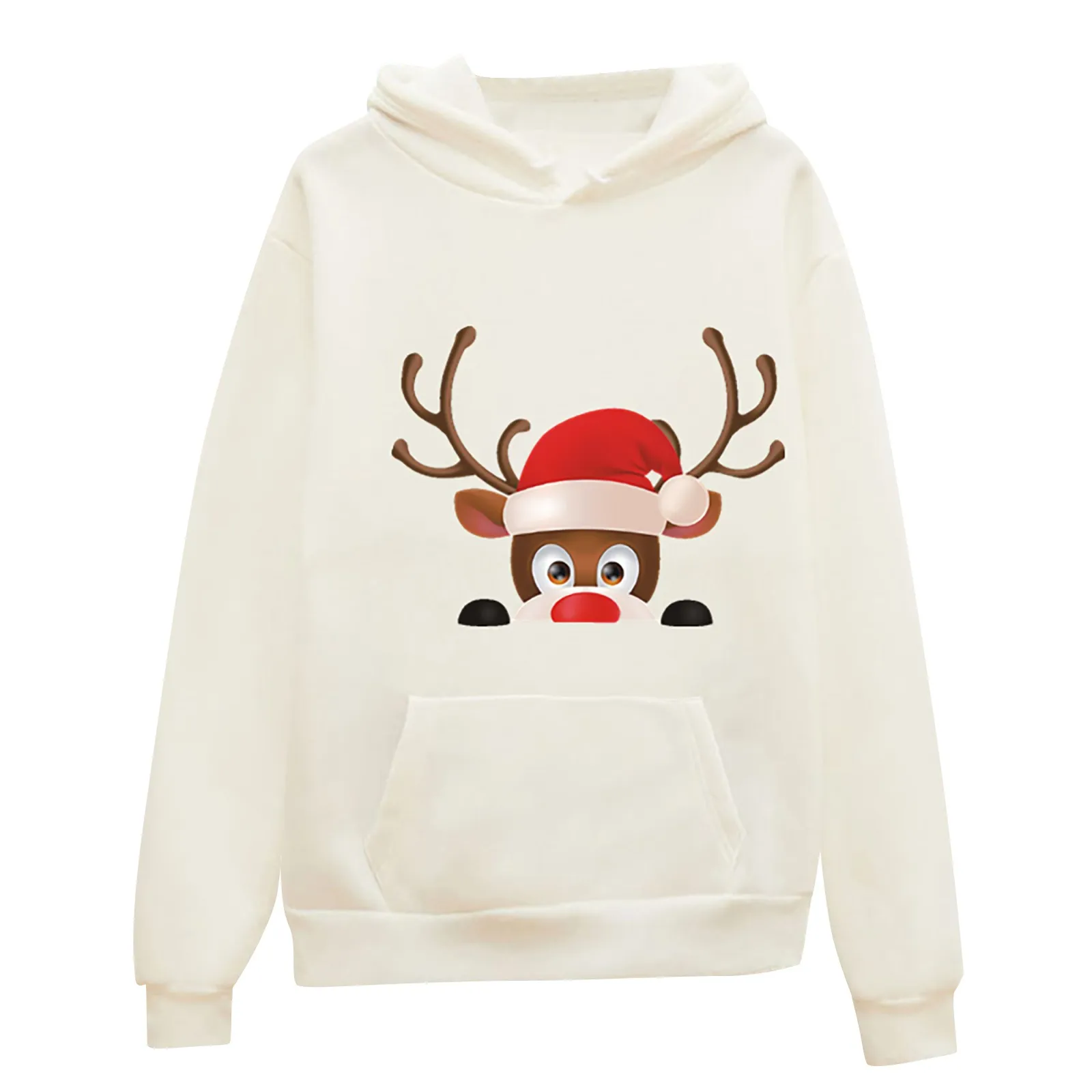 Women Autumn Winter Warm Long Sleeve Hooded Tops  Deer Head Print Hoodie Christmas Sweatshirt Pullover