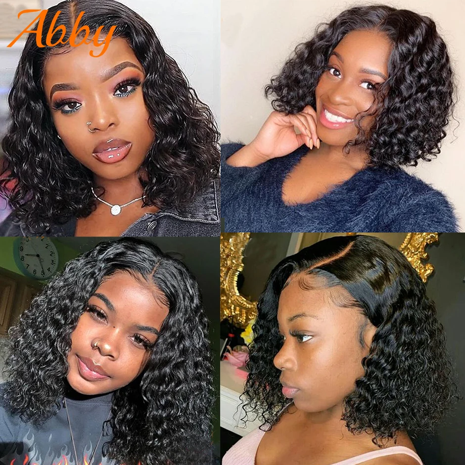 ABBY Short Bob Lace Closure Wigs Mongolia Water Wave For Women 150% Density 4x4 Wig Remy Human Hair | Шиньоны и парики