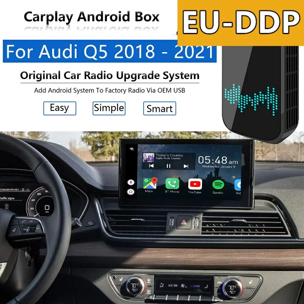 

Радио Carplay Обновление Android для Audi Q5 2018 - 2021 Авто USB Apple беспроводной CP Box Автомобильный мультимедийный плеер Mirror Link аудио