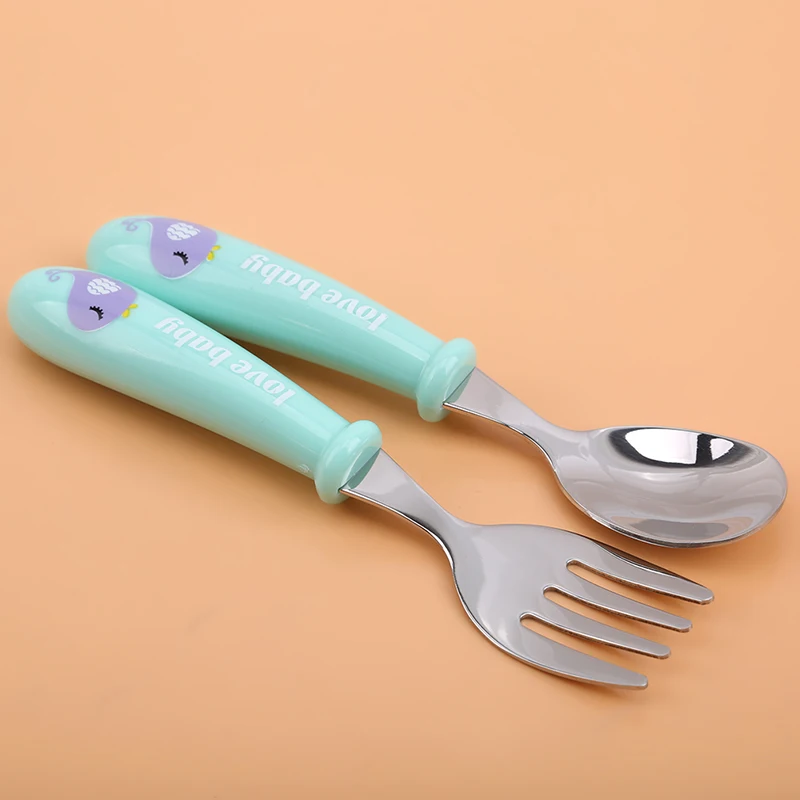 

Baby Gadgets Tableware Set Children Utensil Stainless Steel Toddler Dinnerware Cutlery Cartoon Infant Food Feeding Spoons Forks