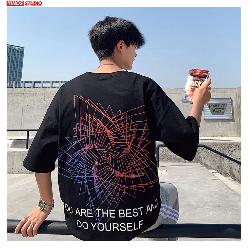 Мужские повседневные футболки с круглым вырезом уличный сверхразмерный топ в