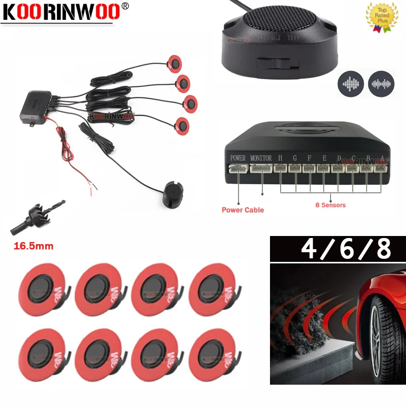 

Koorinwoo оригинальный 13 мм автомобильные Датчики парковки 4/6/8 Передняя и задняя радио черный, белый цвет серебро зуммер 12v парковки Системы авт...