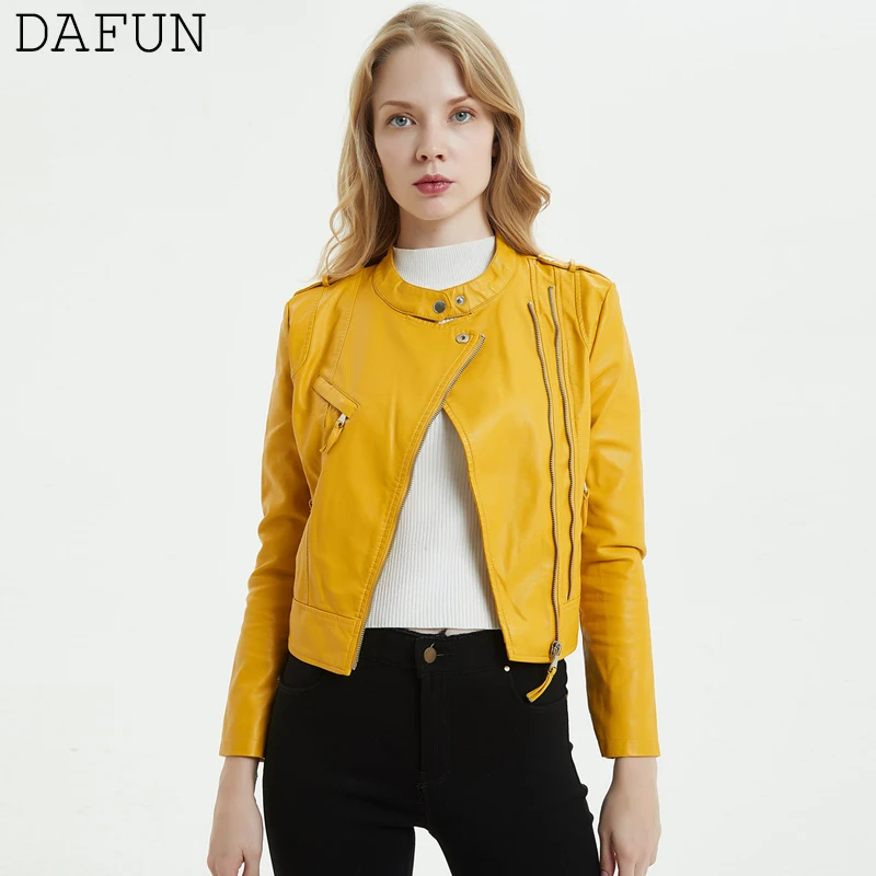 2020 Весенняя женская куртка veste femme желтая черная кожаная Модные повседневные