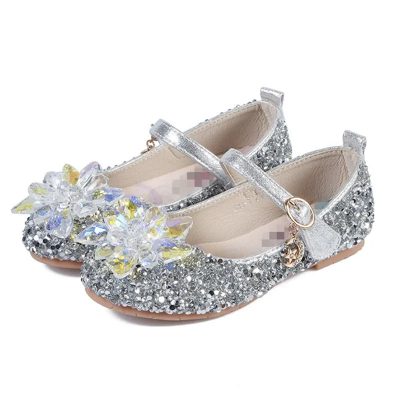 

Shimmering Princess Party Crystal Sandals for Girl The Little Glass Dress up Accessories Dance Shoes Kid Buckle Strap Flat Shoes
