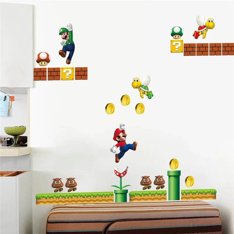 

3D Cartoon Mario Bros Wall Sticker For Kids Rooms Decals Nursery Home Decor Vinyl Mural for Boy Bedroom Living Room Mural Art